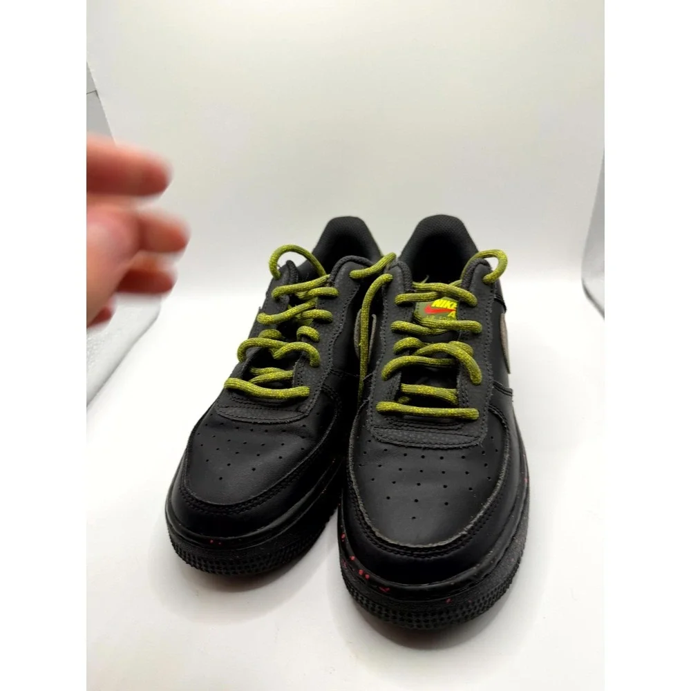 Nike Air Force 1 Low GS DC2095-001 Kid 5.5 Sneaker Black Asparagus Leather Shoes